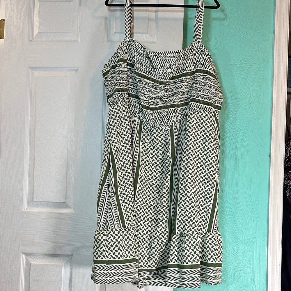 BloomChic Olive Green and White Striped Midi Dress